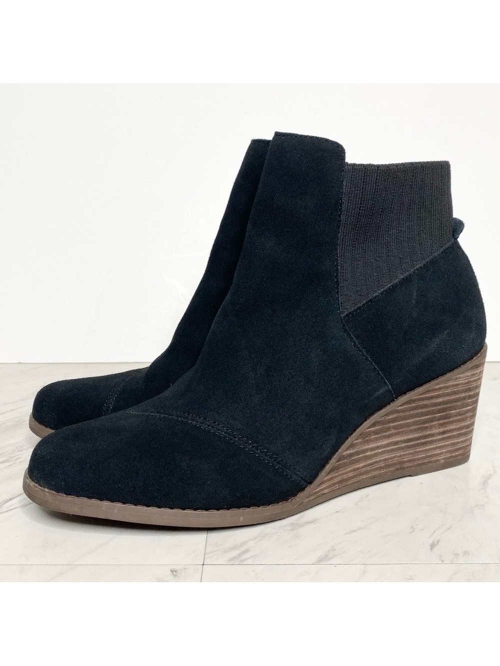 Toms Sadie Black Wedge Heel Bootie 9 1/2